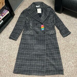 Paul & Alice NEW long wool plaid dress coat with back slit